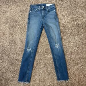 Rag & Bone NEW Women's Size 25 Mid Rise Skinny Jeans Alec Blue Wash Raw Hem